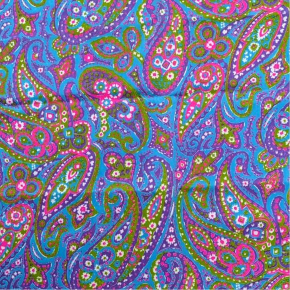 Glowing SILKY SYNTHETIC FABRIC Neon Bright Floral Paisleys Vintage 1960's 1970's - Picture 1 of 7